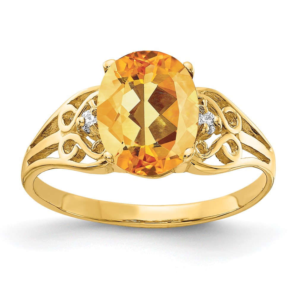 14K Yellow Gold 9x7mm Oval Citrine and AA Diamond Ring