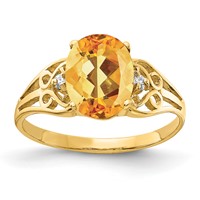 14K Yellow Gold 9x7mm Oval Citrine and AA Diamond Ring view 1