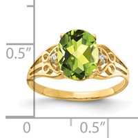 14K 9x7mm Oval Peridot and VS Diamond Filigree Ring view 2