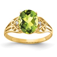 14K 9x7mm Oval Peridot and VS Diamond Filigree Ring view 1
