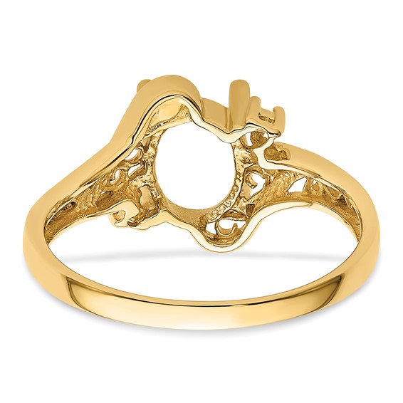 14k Polished Holds 2-1.6mm and 1-9x7 Oval Gemstone Filigree Ring Mounting