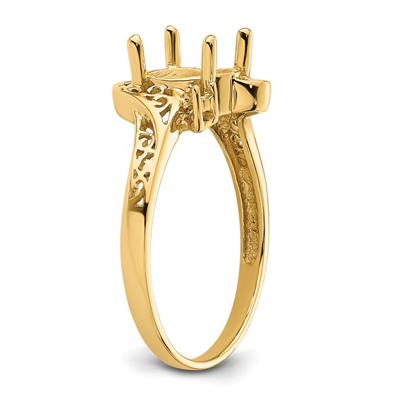 14k Polished Holds 2-1.6mm and 1-9x7 Oval Gemstone Filigree Ring Mounting