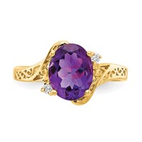 14K 9x7mm Oval Amethyst and Aaa Diamond Ring view 5
