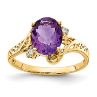 14K 9x7mm Oval Amethyst and Aaa Diamond Ring view 1