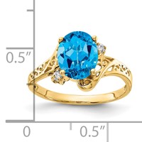14K Yellow Gold 9x7mm Oval Blue Topaz and VS Diamond Ring view 2