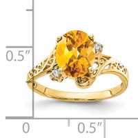 14K Yellow Gold 9x7mm Oval Citrine and AA Diamond Ring view 2