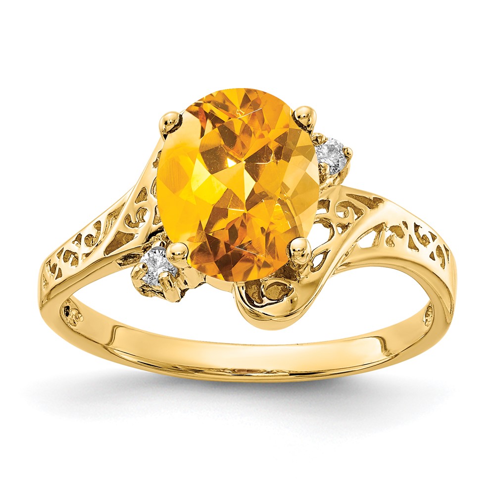 14K Yellow Gold 9x7mm Oval Citrine and AA Diamond Ring