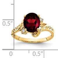 14K Yellow Gold 9x 7mm Oval Garnet and 0.05 Carat Aaa Diamond Ring view 2