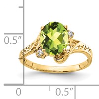 14K Yellow Gold 9x7mm Oval Peridot and Aaa Diamond Ring view 2