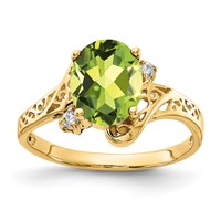 14K Yellow Gold 9x7mm Oval Peridot and Aaa Diamond Ring view 1