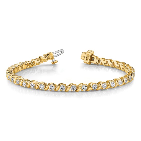 14k Holds 2 carat 44-2.25mm Round Diamond Swirled 2-prong 7 inch Tennis Bracelet Mounting