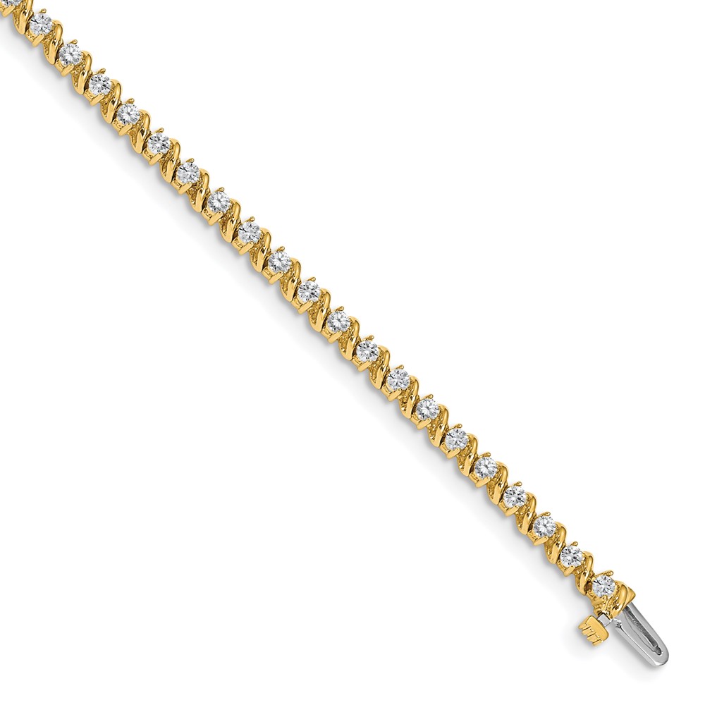 14K Yellow Gold Complete 2 Carat Round a Diamond Swirled 2-prong Tennis Bracelet, 7"