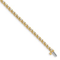 14K Yellow Gold Complete 2 Carat Round a Diamond Swirled 2-prong Tennis Bracelet, 7" view 1