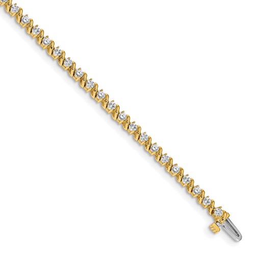 14K Yellow Gold Complete 2 Carat Round Aaa Diamond Swirled 2-prong Tennis Bracelet, 7"