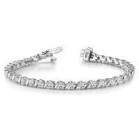 14K White Gold Holds 2 Carat 44-2.25mm Round Diamond Swirled 2-prong Tennis Bracelet Mounting, 7" view 3