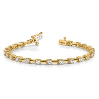 14K Yellow Gold Complete 2 Carat Round a Diamond Bar Link Tennis Bracelet, 7" view 5