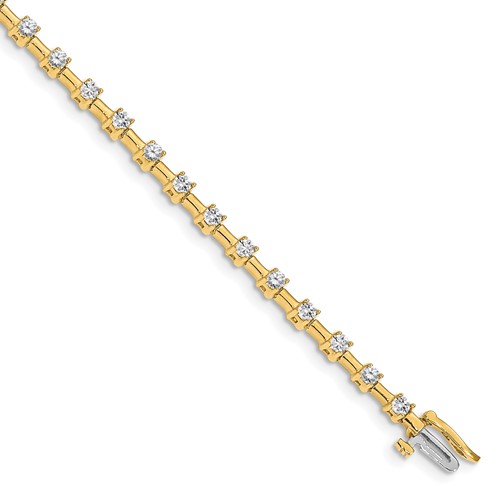 14K Yellow Gold Complete 2 Carat Round Aaa Diamond Bar Link Tennis Bracelet, 7"