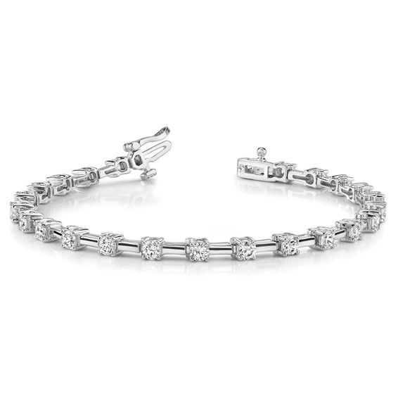 14k White Gold Holds 2 carat 28-2.6mm Round Diamond Bar Link 7 inch Tennis Bracelet Mounting