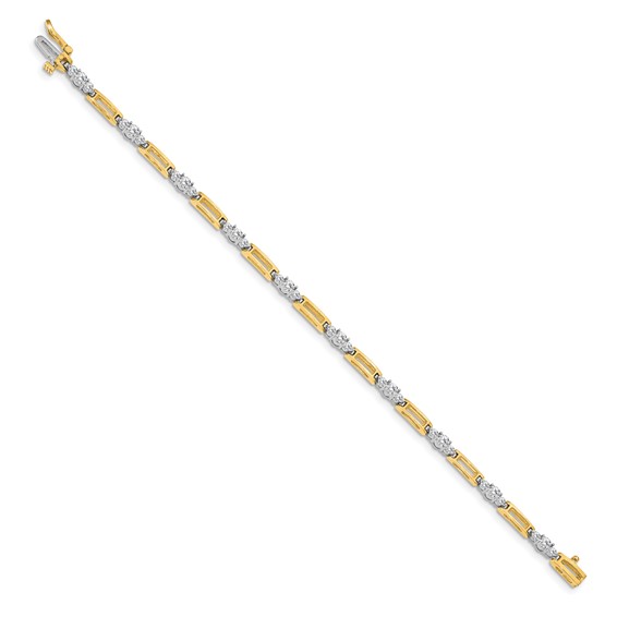14k Two-Tone Holds 2.1 carat 20-2.2mm/10-3.2mm Round Diamond Bar Link 7 inch Tennis Bracelet Mounting