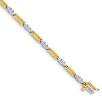 14K Two-Tone Holds 2.1 Carat 20-2.2mm 10-3.2mm Round Diamond Bar Link Tennis Bracelet Mounting, 7" view 1