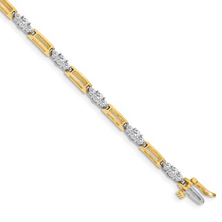14k Two-Tone Holds 2.1 carat 20-2.2mm/10-3.2mm Round Diamond Bar Link 7 inch Tennis Bracelet Mounting