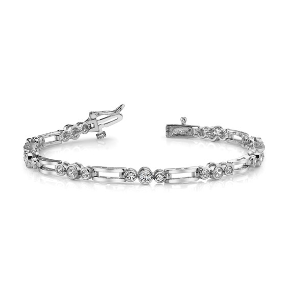 14k White Gold Holds 1 carat 18-1.9mm/9-2.4mm Round Diamond Bezel Paperclip Link 7 inch Tennis Bracelet Mounting