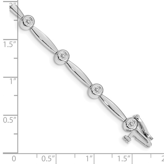 14k White Gold Holds 1/2 carat 11-2.3mm Round Diamond Bezel Curved Bar Link 7 inch Bracelet Mounting