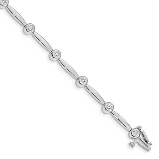 14k White Gold Holds 1/2 carat 11-2.3mm Round Diamond Bezel Curved Bar Link 7 inch Bracelet Mounting