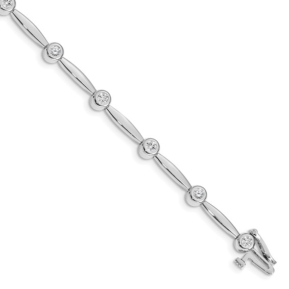 14k White Gold Holds 1/2 carat 11-2.3mm Round Diamond Bezel Curved Bar Link 7 inch Bracelet Mounting
