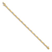 14K Two-tone Complete 1 Carat Round a Diamond Curved Bar Link Tennis Bracelet, 7" view 2