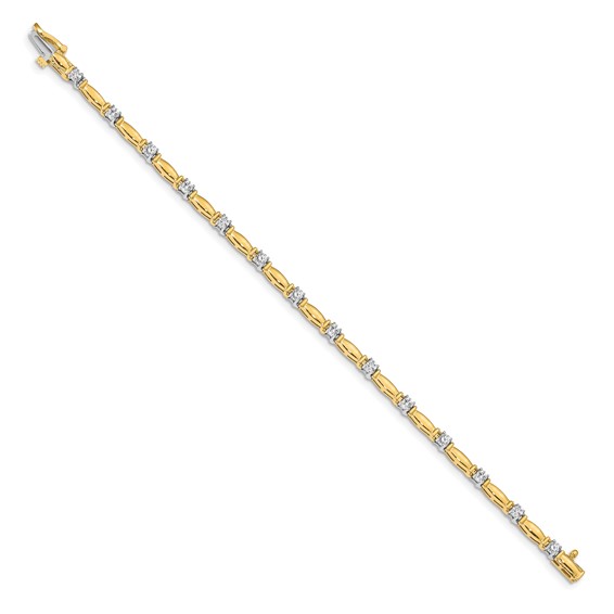 14k Two-tone Holds 1 carat 14-2.6mm Round Diamond Curved Bar Link 7 inch Tennis Bracelet Mounting