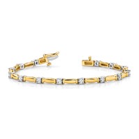 14K Two-tone Complete 1 Carat Round a Diamond Curved Bar Link Tennis Bracelet, 7" view 3