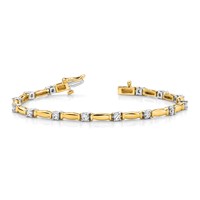 14K Two-tone Complete 1 Carat Round a Diamond Curved Bar Link Tennis Bracelet, 7" view 5