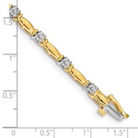 14K Two-tone Complete 1 Carat Round a Diamond Curved Bar Link Tennis Bracelet, 7" view 4