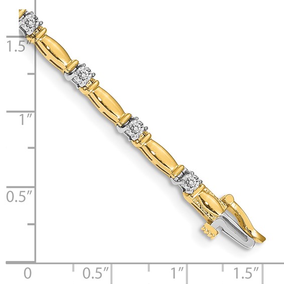 14k Two-tone Holds 1 carat 14-2.6mm Round Diamond Curved Bar Link 7 inch Tennis Bracelet Mounting