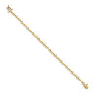 14K Yellow Gold Complete 1 Carat Round AA Diamond 2-prong Wavy Bar Link Tennis Bracelet, 7" view 2