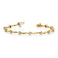 14K Yellow Gold Complete 1 Carat Round AA Diamond 2-prong Wavy Bar Link Tennis Bracelet, 7" view 3