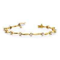 14K Yellow Gold Complete 1 Carat Round AA Diamond 2-prong Wavy Bar Link Tennis Bracelet, 7" view 5