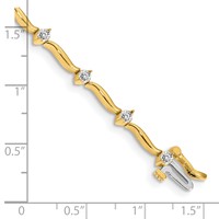 14K Yellow Gold Complete 1 Carat Round AA Diamond 2-prong Wavy Bar Link Tennis Bracelet, 7" view 4