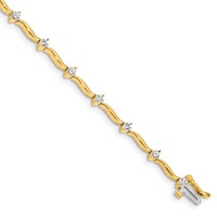 14K Yellow Gold Complete 1 Carat Round AA Diamond 2-prong Wavy Bar Link Tennis Bracelet, 7" view 1