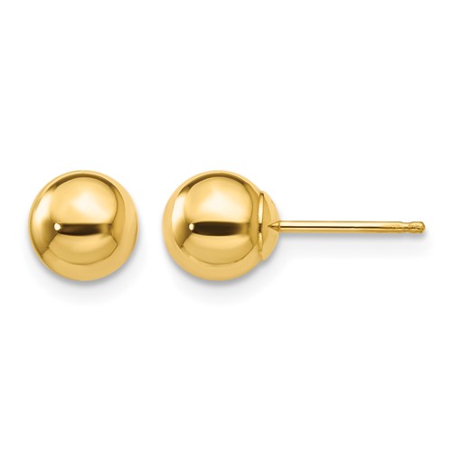 14K 6mm Yellow Gold Polished Puffed Ball Post Earrings