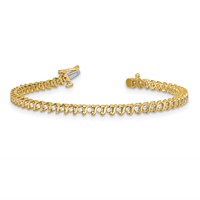 14K Yellow Gold Complete 0.88 Carat Round AA Diamond 2-prong S-link Tennis Bracelet, 7" view 3