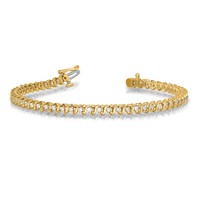 14K Yellow Gold Complete 0.88 Carat Round AA Diamond 2-prong S-link Tennis Bracelet, 7" view 4