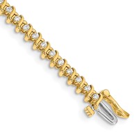 14K Yellow Gold Complete 0.88 Carat Round AA Diamond 2-prong S-link Tennis Bracelet, 7" view 1