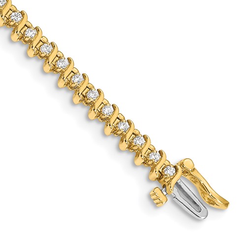 14K Yellow Gold Complete 0.88 Carat Round VS Diamond 2-prong S-link Tennis Bracelet, 7"