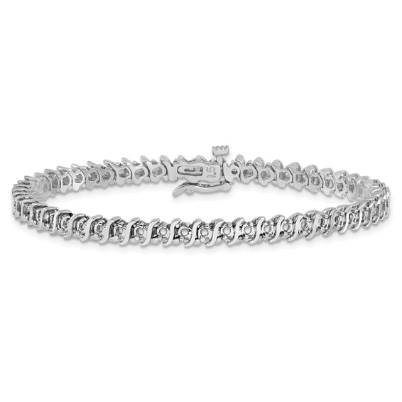 14k White Gold Holds 7/8 carat 54-1.6mm Round Diamond 2-prong S-link 7 inch Tennis Bracelet Mounting