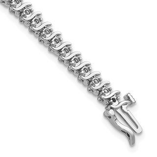 14k White Gold Holds 7/8 carat 54-1.6mm Round Diamond 2-prong S-link 7 inch Tennis Bracelet Mounting