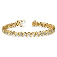 14K Yellow Gold Complete 2 Carat Round Aaa Diamond 2-prong S-link Tennis Bracelet, 7" view 3