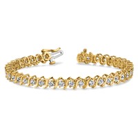 14K Yellow Gold Complete 3.08 Carat Round VS Diamond 2-prong S-link Tennis Bracelet, 7" view 5