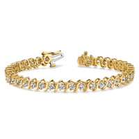 14K Yellow Gold Complete 3.9 Carat Round Aaa Diamond 2-prong S-link Tennis Bracelet, 7" view 3